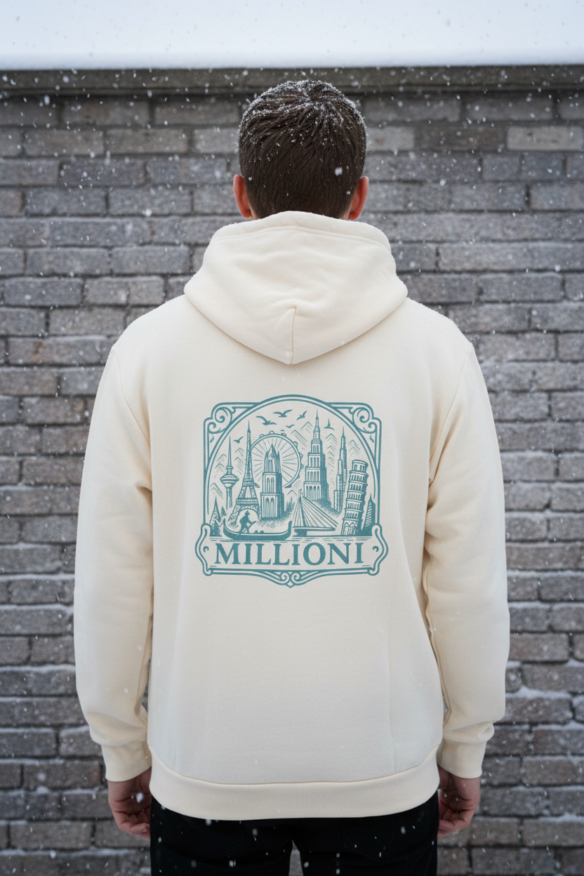 Millioni witte hoodie op model
